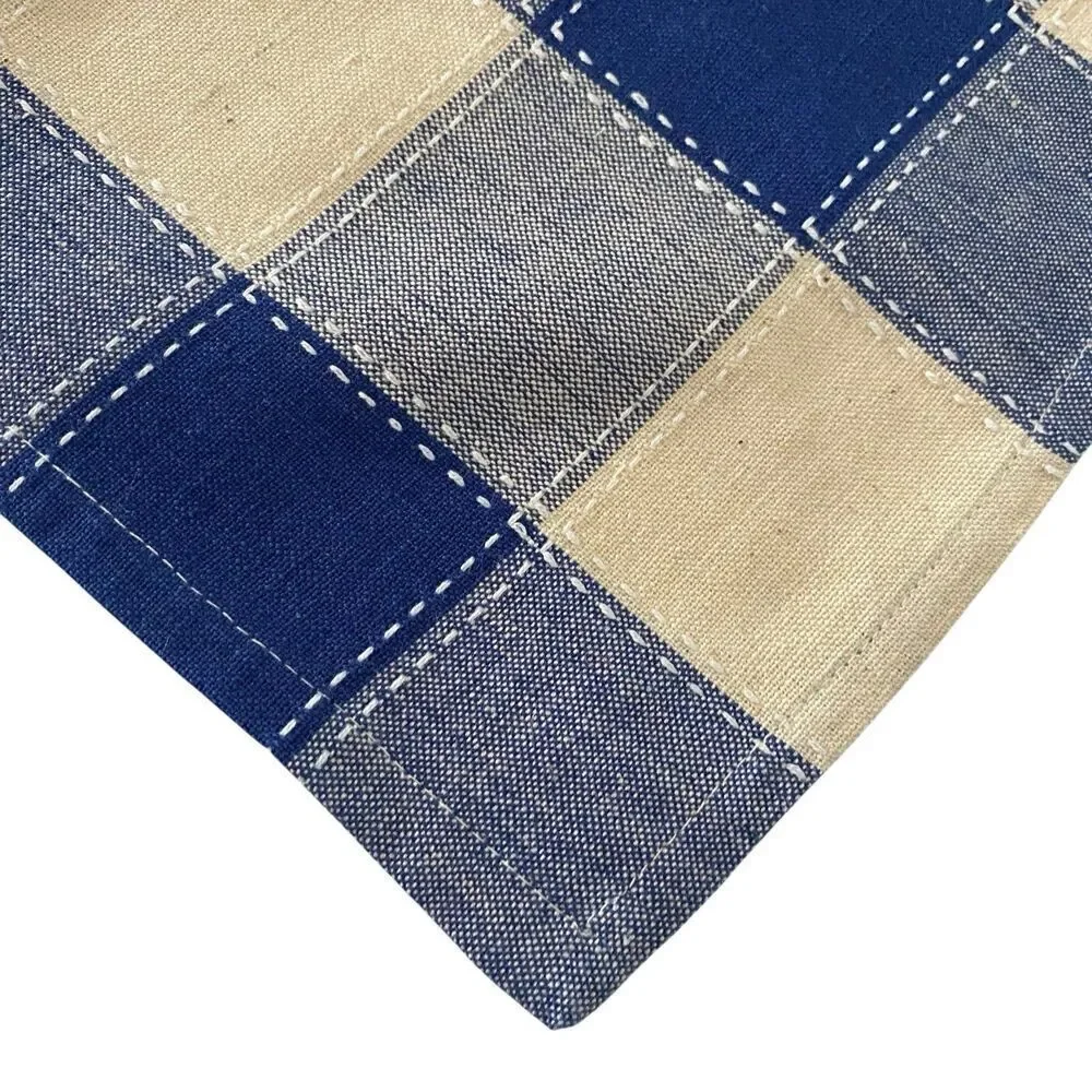 Lot of 4 Cloth Napkins Blue Cream Buffalo Plaid  17.25
